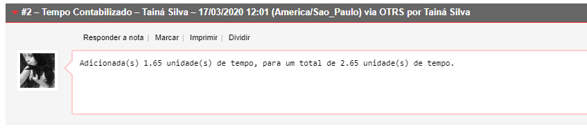 Nota interna com apontamento de horas pelo cronometro